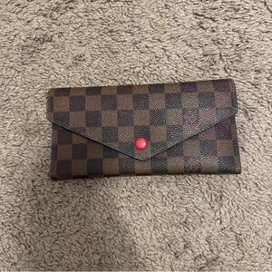Brown Check Envelope Wallet with Red Snap